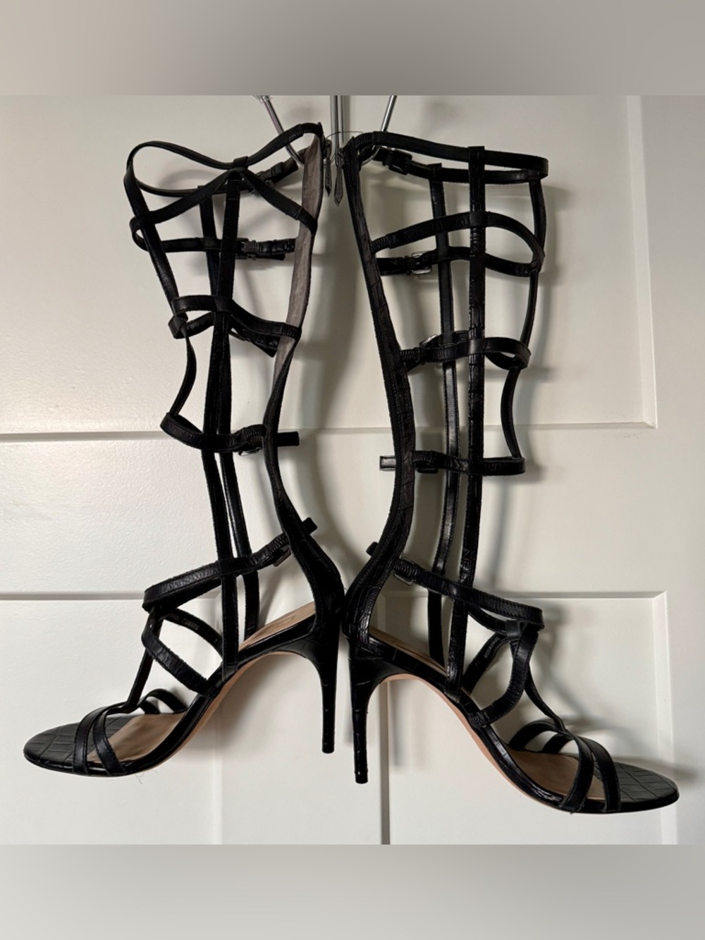 BCBGMAXAZRIA BCBG Maxazria black leather gladiator cage stiletto heels shoes 8